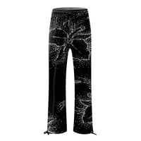 Posteljine hlače Žene Ljeto Visoko struk Palanzo hlače Lanene ljetne hlače na plaži Hlače Ležerne pantalone sa džepovima Crni XXL