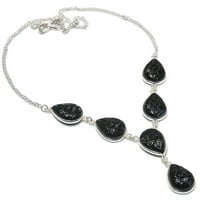 Crna ony gemstone ručno rađena ogrlica od srebrnog odmora 18