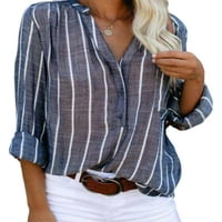 Hait ženske bluze dugih rukava s dugim rukavima majice majice dame tunika košulja v izrez plave s