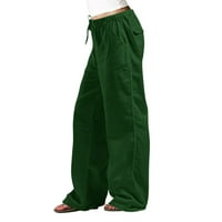Ženske pamučne posteljine pantalone labave elastične pojaseve strukske hlače u obliku kafe casual pantalone