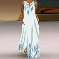 Ženska maxi duga haljina Ljeto V izrez bez rukava s rukavima plus veličina špageta haljine za žene,