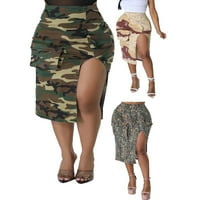 Tsseiatte ženske kamuflage midi suknje 3D džepovi prorezuju tanke ljetne modne pakirane kukne suknje