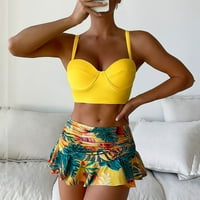 Ženski kupaći kostimi seksi Split bikini suknje ruffled Ispiši dva kupaća košulje za žene žute m