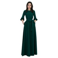 Ljetne haljine za žene rukav u punoj dužini Slobodno-linijski okrugli izrez Dress Okrugli dekolte, zelena