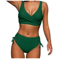 Ženska Split Bikini Solid Boo Boja Stakleni visokog struka seksi kupaći kostim zelenil l