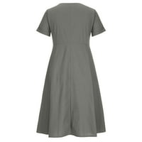 HOKSML ljetne haljine za žene, modne žene Ljeto Ležerne prilike V-izrez Tipka s kratkim rukavima džep
