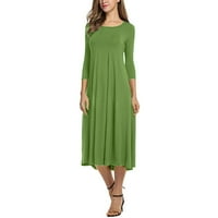 Duge haljine za žene okrugli vrat dugih rukava sredina teleća krajeva haljina casual puna haljina zelena