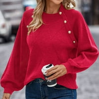 Jeseni džemperi za žene Ženska majica sa punim bojama Dugi rukavi Bluza Okrugli vrat Ležerne tipke TOPLES