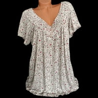 Ženski ljetni vrhovi plus veličina kratkih rukava V-izrez za bluzu za bluzu od pulover L