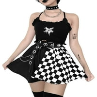 Diconna Y2K Gothic Color Block Mini suknje Ženska ulična odjeća E-Girl High Squik čipke Up Ruffle kratke