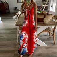Eryao 4. srpnja Maxi haljina žena, ženska američka zastava ljetne casual bez rukava patriotske duge