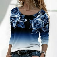 Ženska majica pulover 3D ruža ruža gradijent dugih rukava O-izrez casual bluza na vrhu modne slatke