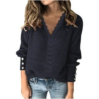 Žene Bluze s dugim rukavima Žene Ležerne prilike Soild Dugi rukav gumb LACE pulover V-izrez košulje