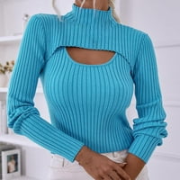 Ženski džemperi Čvrsti boje elegantni kamisole pleteni džemper s dugim rukavima izdubljeni kaput slim