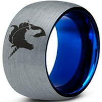 Tungsten Yin Yin Yang Mythicl Unicorns Band prsten Muškarci Žene Udobne cipele Plava Dome Brušeno sivo