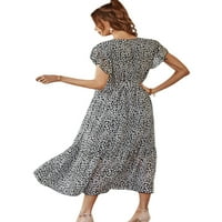 Ženska Boho cvjetna maxi haljina ljetna boemska V-izrez kratki rukav zamotavanje dugih haljina ruj-line