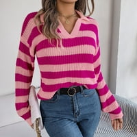 Duks pulover Dame V izrez dugih rukava kontrastna boja prugasti pulover džemper modni labavi vrh