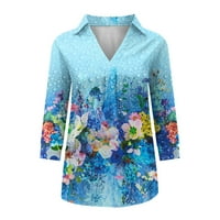 Auroural Womens vrhova odobrenje modna žena V izrez tri četvrtine 3 4Sleeve majica jesenje ispisa bluza
