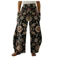 Yubatuo hlače za žene modni visoki struk povremeni ispis labavi elastični struk dvostruke džepne pantalone