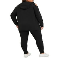 Ženske plus veličine ko-ordins casual ravnica hladna ramena crna 2xl