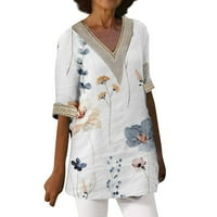 Yyeselk ljetne bluze za žene Trendi elegantni cvjetni ispis vrhovi tunika kukičani uši seksi V-izrez