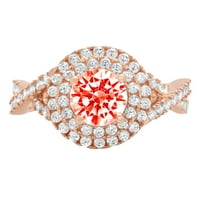 1.3ct okrugli rez Crveni simulirani dijamant 14k ružičasti ružičasti zlatni gravirajući izjavu bridalne