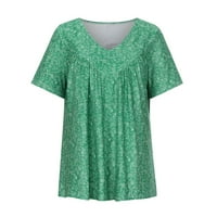 Ženski pad vrhovi plus veličina kratkih rukava V-izrez za bluzu za bluzu od pulover majica Green XL
