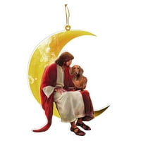 Božićni ukrasi pas i Isus sjede na sjedi na mjesečevoj oštaru, ukras za božićne ukrašavanje jeseni ukrasi