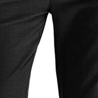 Muške pamučne posteljine lounge hlače od pune boje casual ravne noge pantalone muške uštede crno