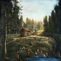 Ohio: Kabina i farma. Na Log kabini i obrazac na narančastoj boji, Ohio, 1831. Litograf. Poster Print