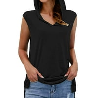 Košulje za ženu za ženu modne bez rukava s kapuljačom sa kapuljačom od kapuljače od labavog limena crne