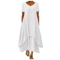 Yubnlvae haljine za žene Ležerne prilike sa čvrstom rukom V-izrez kratki rukav nepravilna labava duga