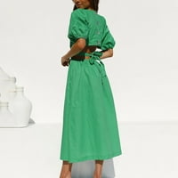 Maxi haljina za žene ženska modna boemska V-izrez elastična kratka rukava puna haljina za gležanj plus