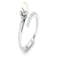 Minimalni prsten za omota sa slatkovodnim biserima i dijamant za žene, srebrna srebra, SAD 11.00