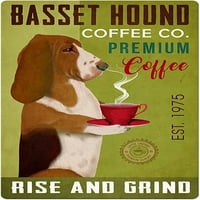 Basset Hound postera za kavu za kavu metal, fremijum-brušenje kave, pas aluminijski metalni zidni ukras