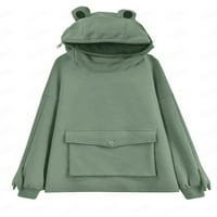 Beiwei Dame Lazy Fleece Pulover Puno boje Ležerne dukseve Žene Baggy Winter Hoods Tops Dark Green XXL