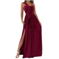 Boemska haljina za žene Ljeto seksi solid tanki jedno rame bez rukava split haljine ljetne sunčane haljine vino xl