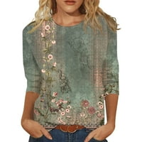 MLQIDK majice rukava za žene modni cvjetni print Mid-duljina rukava s rukavima okrugli vrat casual vrhovi,