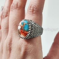 Oyster bakar tirkizni prsten, prirodni bakar tirkizni prsten, srebrni nakit, srebrni prsten, rođendanski poklon, teški muški prsten, arapski dizajn, prsten od osmanskog stila, ring, turska mens ring