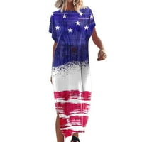Usmixi 4. srpnja haljine za žene Patriots Moda Indepedece Day Graphics Labavi prorez Maxi haljine kratki