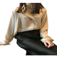 DMAGNATES Women satenska svila od sitne boje pune boje LAO LOUS BLOUSE V-izrez Klasične formalne bluze