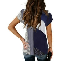 Čvrsti bluze s kratkim rukavima Slabeni ljetni V-izrez za žene Tamno plava 3xl