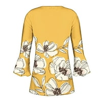 Plus size Ljetne ploče za žene za žene Fals Fashion Bell rukave majica Boemian cvjetni print Henley