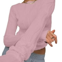SKPBlutn Prevelizirana dukserica za žene Slim Crop majica Crewneck ugradene majice Knit Obrezana majica