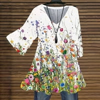 Daqian Womens Plus Veličina T-majica Ženska ženska cvjetna-print casual s kratkim rukavima V izrez majice