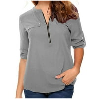 Srugavi vrhovi plus ženske ljetne majice s dugim rukavima Zip Casual Tunic V-izrez za bluzu za bluze
