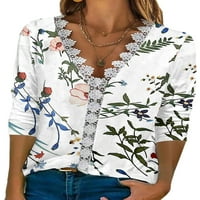 Avamo Ženska majica V izrez TEE čipka TRIM majica Kućna labava pulover Prozračna cvjetna bluza tunika
