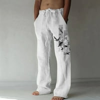 Outfmvch posteljine pantalone muške kratke hlače Ležerne prilike, pamuk i posteljina tiskana džep čipkaste