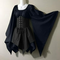 Ženske haljine Gothic Retro dugih rukava Trumetni rukav O-izrez korzetske haljine patchwork asimetrični