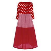 Haljina za ženske tipke Žene Bohe haljina točka dugih rukava Maxi haljina Print Vintage Wave O-izrez